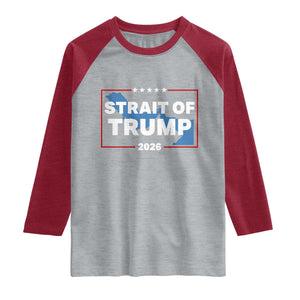 Strait of Trump 2026 Raglan Shirt Middle East Map Political Graphic TS02 Heather Gray Heather Red Print Your Wear
