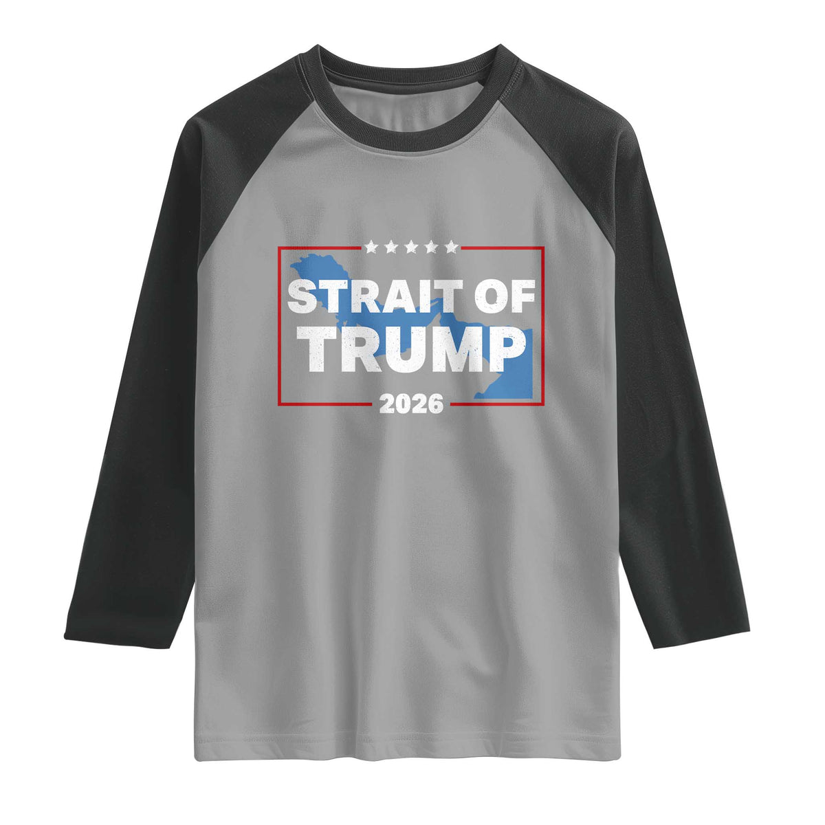 Strait of Trump 2026 Raglan Shirt Middle East Map Political Graphic TS02 Sport Gray Black Print Your Wear