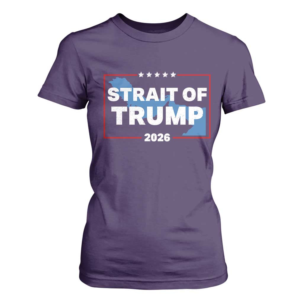 Strait of Trump 2026 T Shirt For Women Middle East Map Political Graphic TS02 Purple Print Your Wear