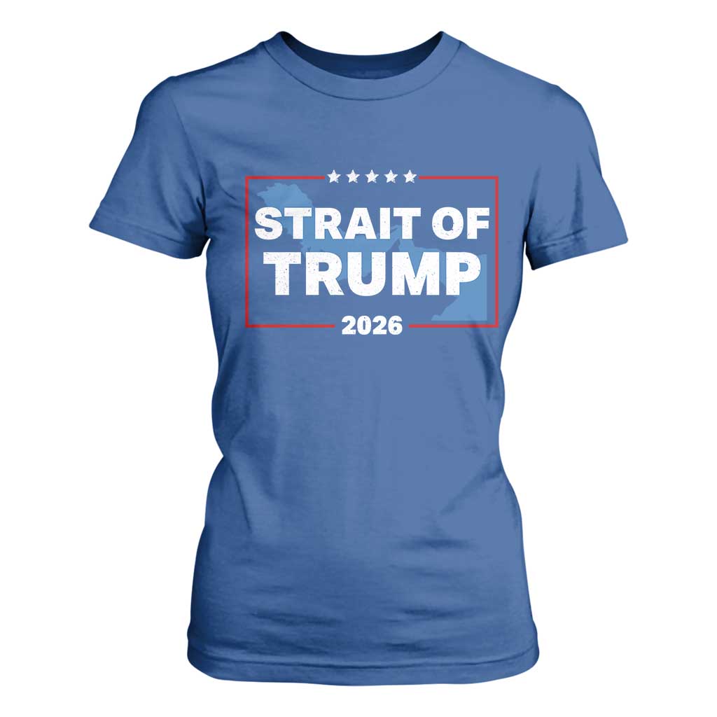 Strait of Trump 2026 T Shirt For Women Middle East Map Political Graphic TS02 Royal Blue Print Your Wear