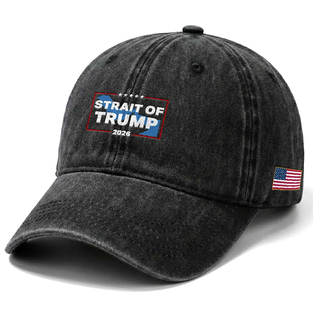 Strait of Trump 2026 Washed Cotton Baseball Cap Middle East Map Political Graphic TS02 Print Your Wear