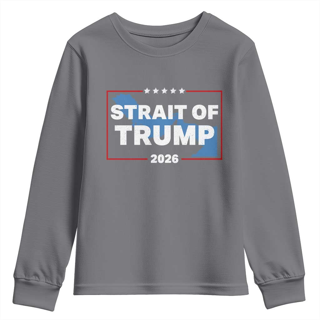 Strait of Trump 2026 Youth Sweatshirt Middle East Map Political Graphic TS02 Charcoal Print Your Wear