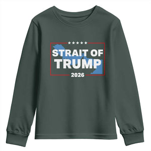 Strait of Trump 2026 Youth Sweatshirt Middle East Map Political Graphic TS02 Dark Forest Green Print Your Wear