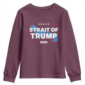 Strait of Trump 2026 Youth Sweatshirt Middle East Map Political Graphic TS02 Maroon Print Your Wear