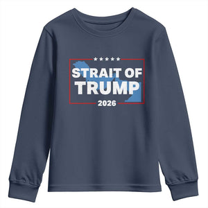Strait of Trump 2026 Youth Sweatshirt Middle East Map Political Graphic TS02 Navy Print Your Wear