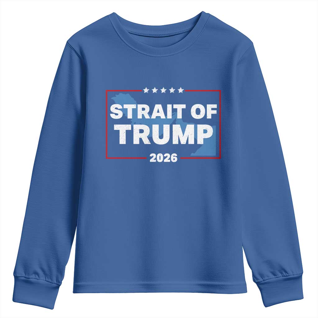 Strait of Trump 2026 Youth Sweatshirt Middle East Map Political Graphic TS02 Royal Blue Print Your Wear
