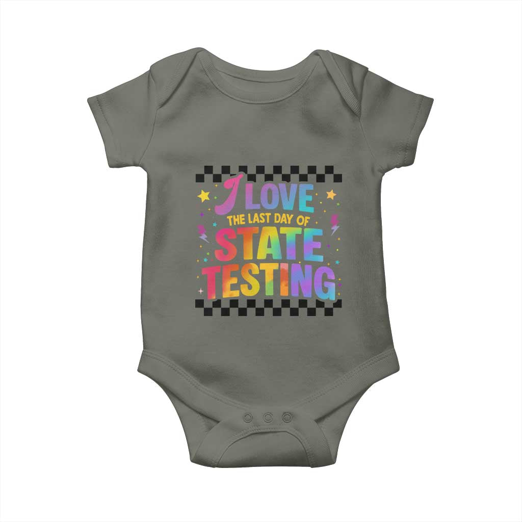 Funny I Love The Last Day Of State Testing Baby Onesie Retro Rainbow Test Day Celebration Teacher Student TS02 Military Green Print Your Wear