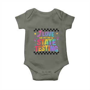 Funny I Love The Last Day Of State Testing Baby Onesie Retro Rainbow Test Day Celebration Teacher Student TS02 Military Green Print Your Wear