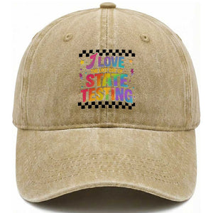Funny I Love The Last Day Of State Testing Washed Cotton Baseball Cap Retro Rainbow Test Day Celebration Teacher Student TS02 Print Your Wear