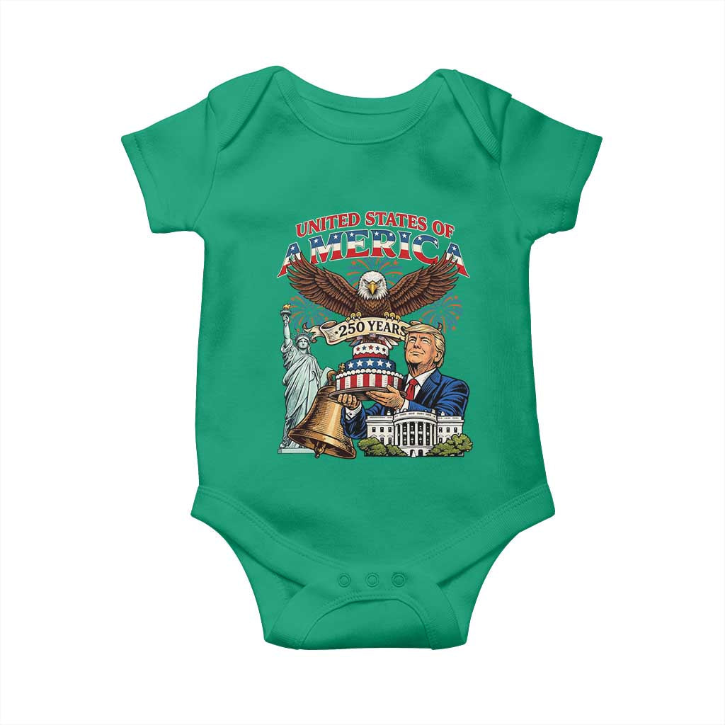USA 250 Year Birthday Patriotic Celebration Baby Onesie Trump Eagle and Liberty Bday Cake TS02 Irish Green Print Your Wear
