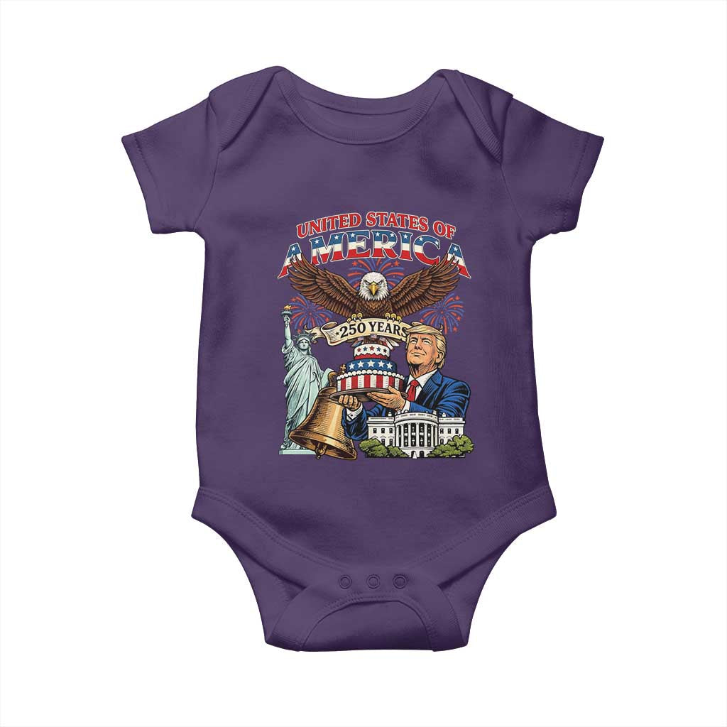 USA 250 Year Birthday Patriotic Celebration Baby Onesie Trump Eagle and Liberty Bday Cake TS02 Purple Print Your Wear