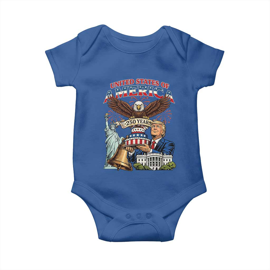 USA 250 Year Birthday Patriotic Celebration Baby Onesie Trump Eagle and Liberty Bday Cake TS02 Royal Blue Print Your Wear