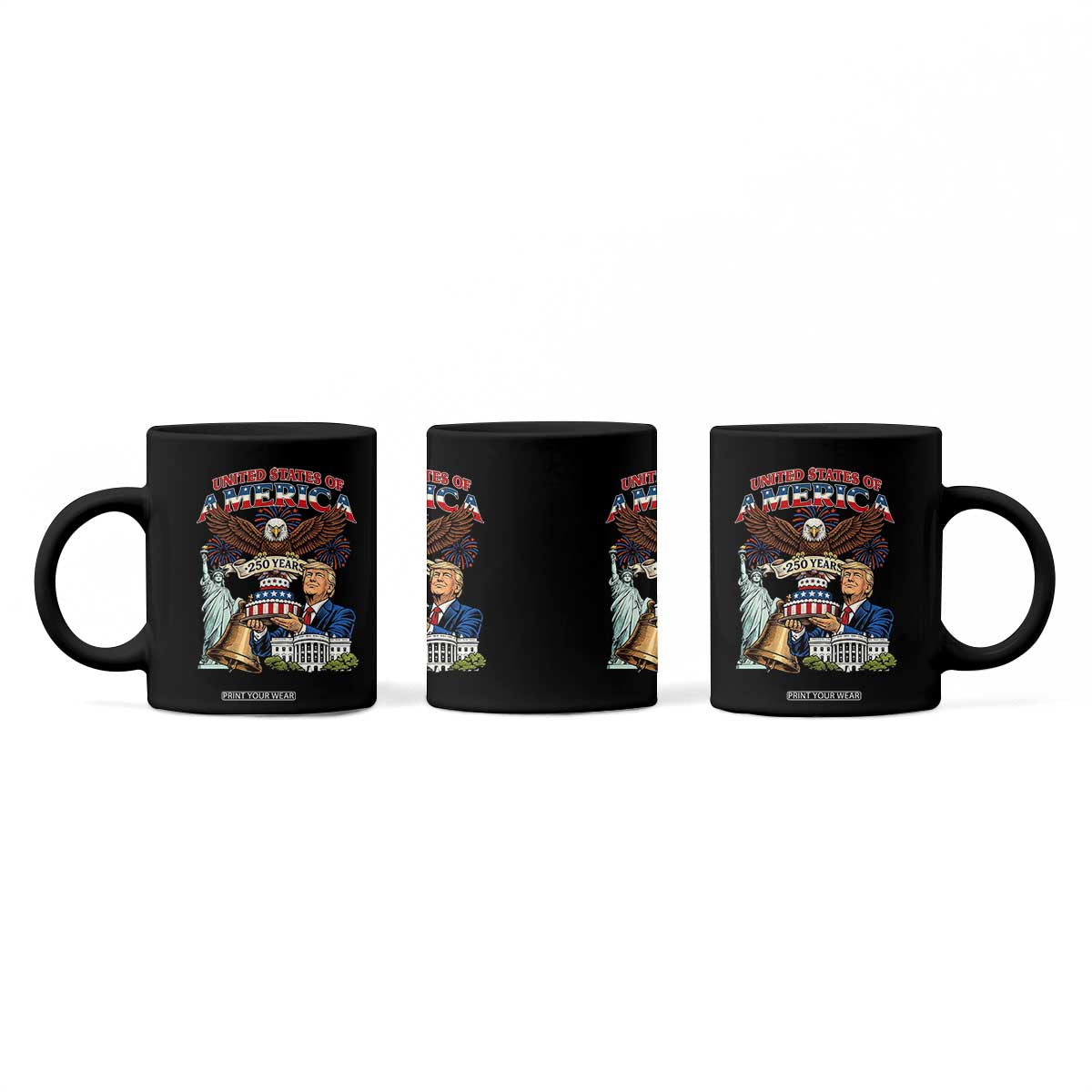 USA 250 Year Birthday Patriotic Celebration Coffee Mug Trump Eagle and Liberty Bday Cake TS02 Print Your Wear