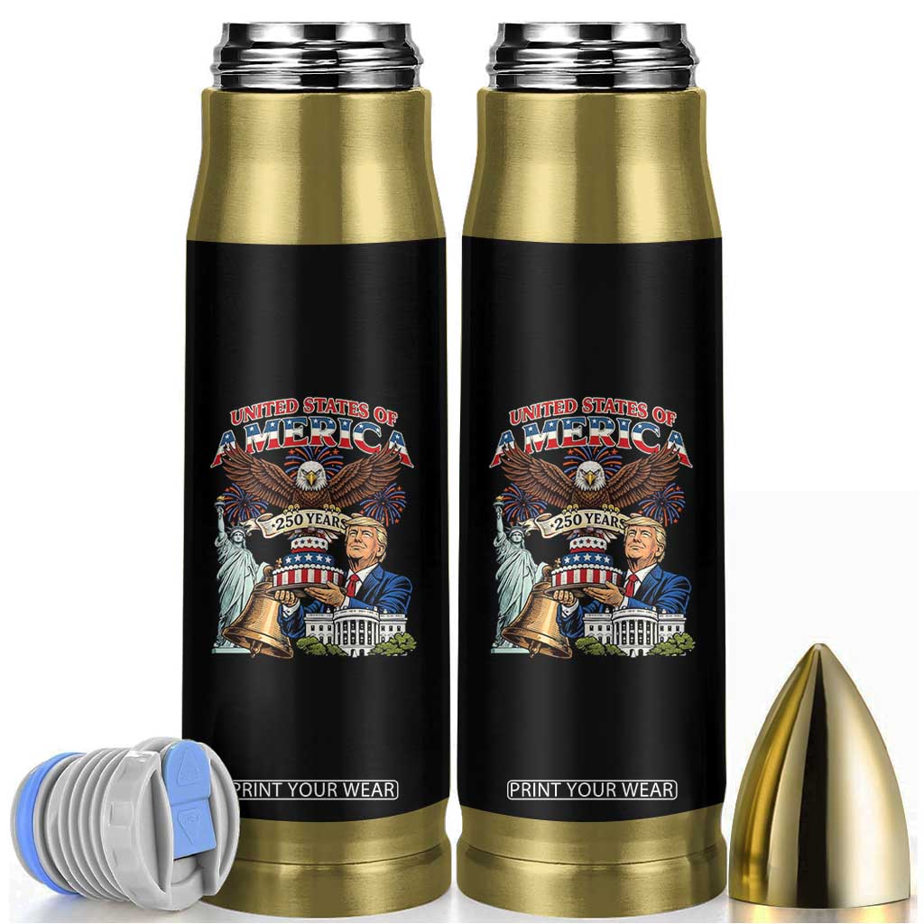 USA 250 Year Birthday Patriotic Celebration Bullet Tumbler Trump Eagle and Liberty Bday Cake TS02 Black Print Your Wear