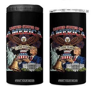 USA 250 Year Birthday Patriotic Celebration 4 in 1 Can Cooler Tumbler Trump Eagle and Liberty Bday Cake TS02 One Size: 16 oz Black Print Your Wear