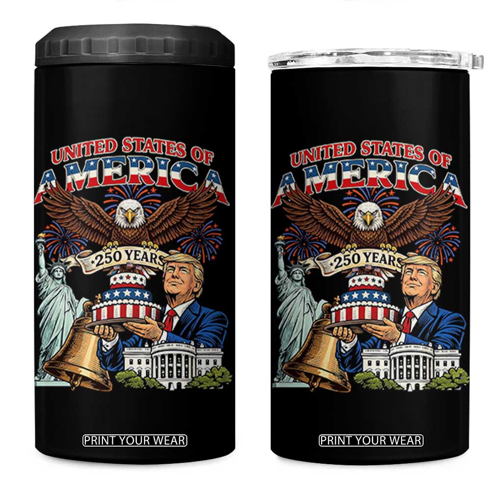 USA 250 Year Birthday Patriotic Celebration 4 in 1 Can Cooler Tumbler Trump Eagle and Liberty Bday Cake TS02 One Size: 16 oz Black Print Your Wear