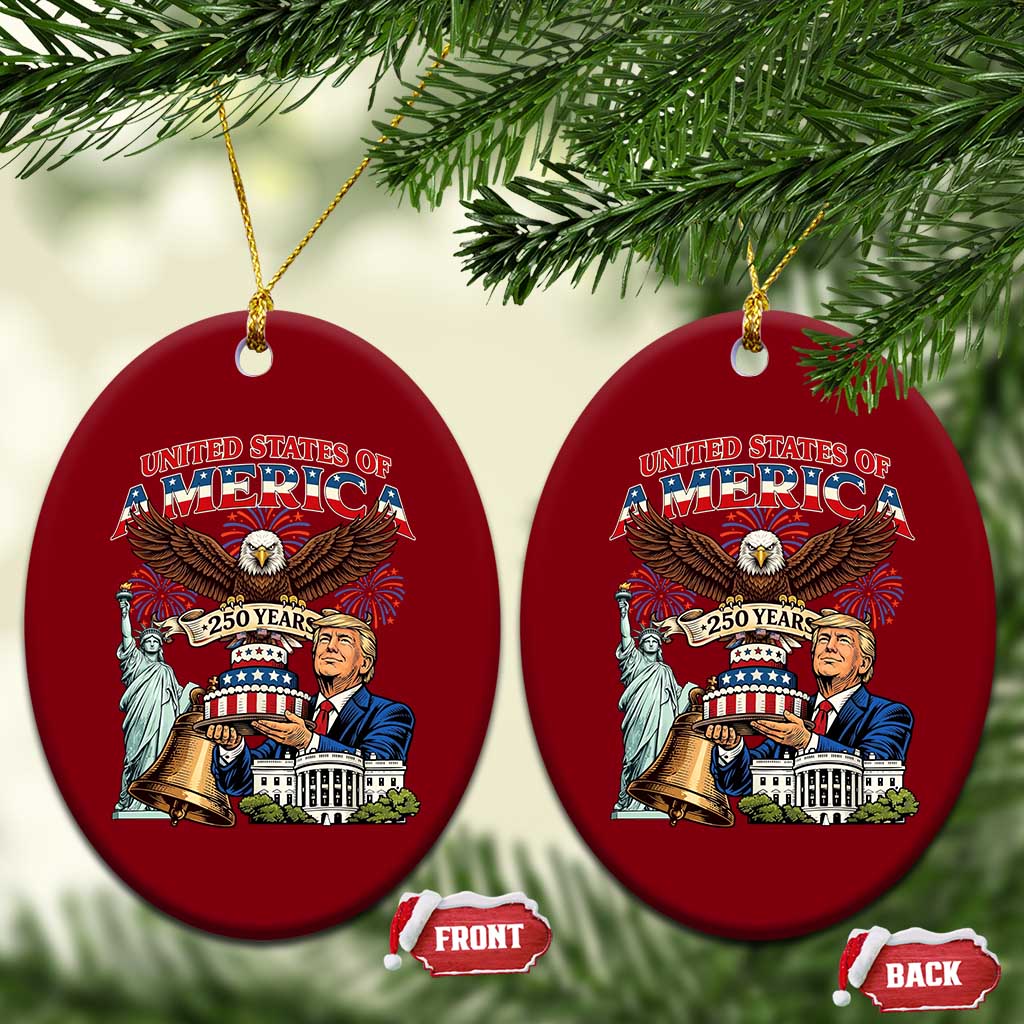 USA 250 Year Birthday Patriotic Celebration Ceramic Ornament Trump Eagle and Liberty Bday Cake TS02 Print Your Wear