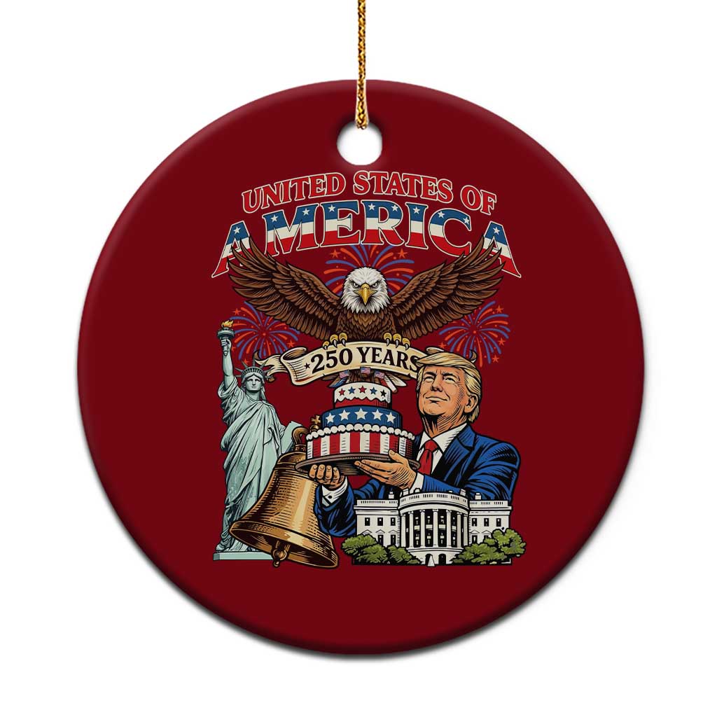 USA 250 Year Birthday Patriotic Celebration Ceramic Ornament Trump Eagle and Liberty Bday Cake TS02 1pc Red Print Your Wear