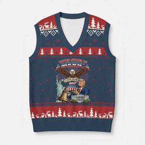 USA 250 Year Birthday Patriotic Celebration V-Neck Knit Sweater Vest Trump Eagle and Liberty Bday Cake TS02 Navy Red Print Your Wear
