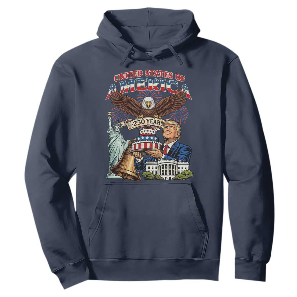 USA 250 Year Birthday Patriotic Celebration Hoodie Trump Eagle and Liberty Bday Cake TS02 Navy Print Your Wear