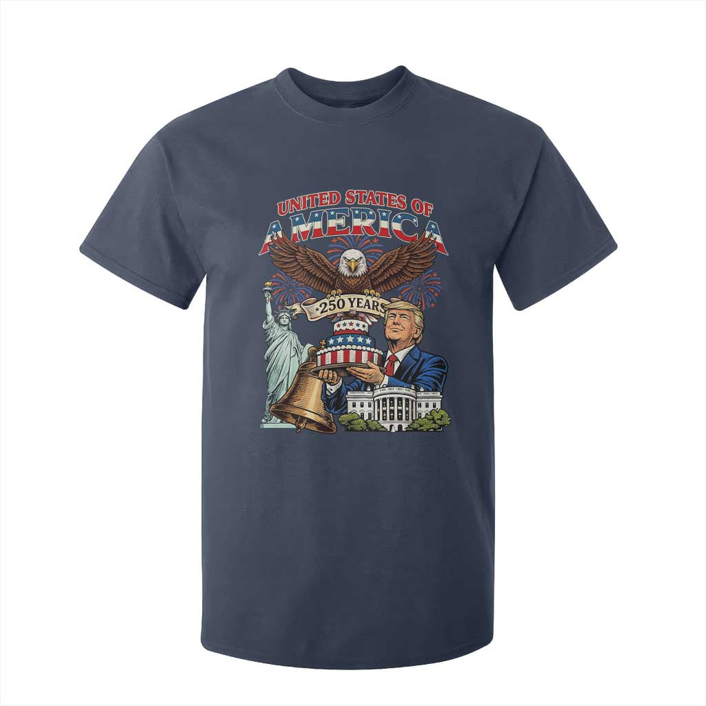 USA 250 Year Birthday Patriotic Celebration T Shirt For Kid Trump Eagle and Liberty Bday Cake TS02 Navy Print Your Wear