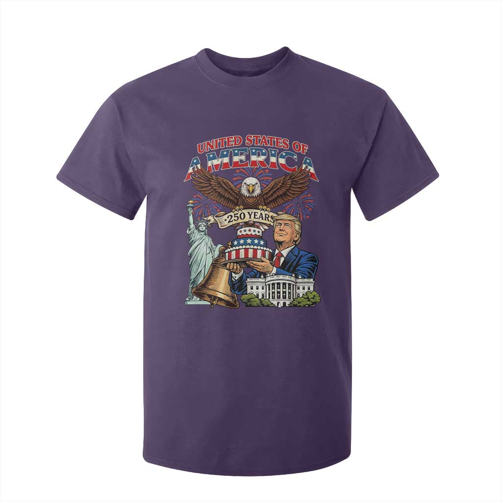 USA 250 Year Birthday Patriotic Celebration T Shirt For Kid Trump Eagle and Liberty Bday Cake TS02 Purple Print Your Wear