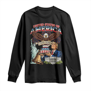 USA 250 Year Birthday Patriotic Celebration Long Sleeve Shirt Trump Eagle and Liberty Bday Cake TS02 Black Print Your Wear