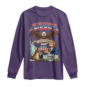 USA 250 Year Birthday Patriotic Celebration Long Sleeve Shirt Trump Eagle and Liberty Bday Cake TS02 Purple Print Your Wear