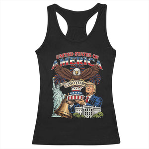 USA 250 Year Birthday Patriotic Celebration Racerback Tank Top Trump Eagle and Liberty Bday Cake TS02 Black Print Your Wear