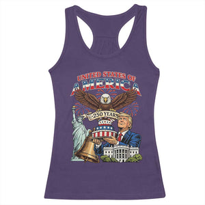 USA 250 Year Birthday Patriotic Celebration Racerback Tank Top Trump Eagle and Liberty Bday Cake TS02 Purple Print Your Wear