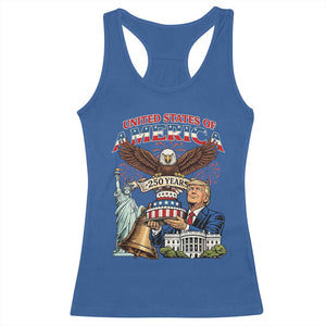 USA 250 Year Birthday Patriotic Celebration Racerback Tank Top Trump Eagle and Liberty Bday Cake TS02 Royal Blue Print Your Wear