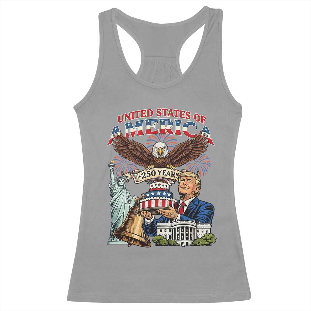 USA 250 Year Birthday Patriotic Celebration Racerback Tank Top Trump Eagle and Liberty Bday Cake TS02 Sport Gray Print Your Wear