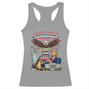 USA 250 Year Birthday Patriotic Celebration Racerback Tank Top Trump Eagle and Liberty Bday Cake TS02 Sport Gray Print Your Wear