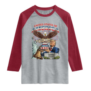 USA 250 Year Birthday Patriotic Celebration Raglan Shirt Trump Eagle and Liberty Bday Cake TS02 Heather Gray Heather Red Print Your Wear