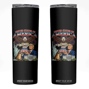 USA 250 Year Birthday Patriotic Celebration Skinny Tumbler Trump Eagle and Liberty Bday Cake TS02 Black Print Your Wear