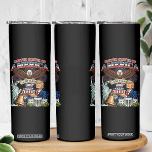 USA 250 Year Birthday Patriotic Celebration Skinny Tumbler Trump Eagle and Liberty Bday Cake TS02 Print Your Wear