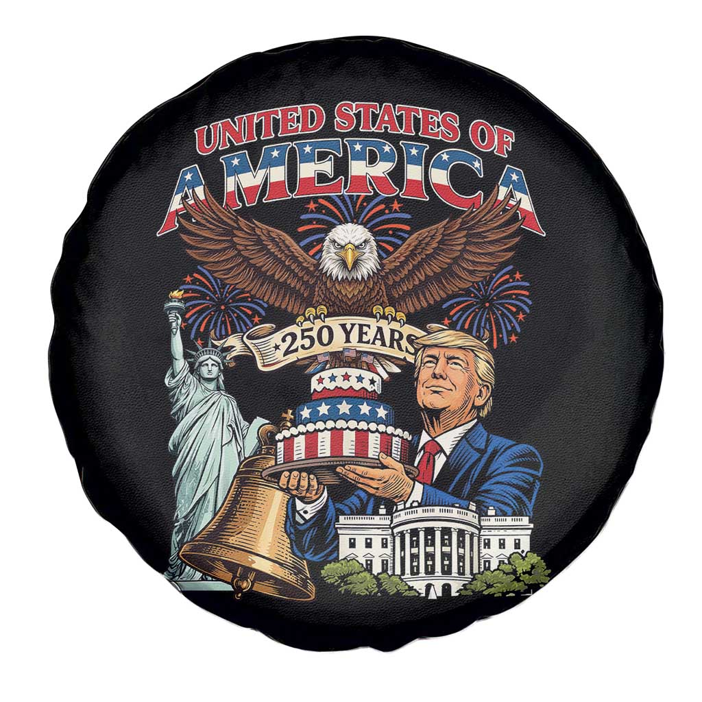 USA 250 Year Birthday Patriotic Celebration Spare Tire Cover Trump Eagle and Liberty Bday Cake TS02 Print Your Wear