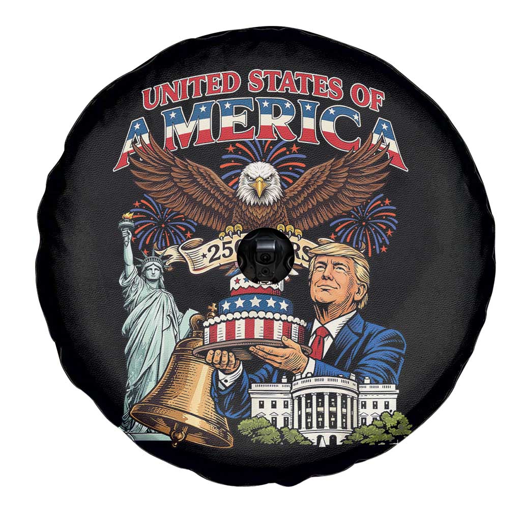 USA 250 Year Birthday Patriotic Celebration Spare Tire Cover Trump Eagle and Liberty Bday Cake TS02 Print Your Wear