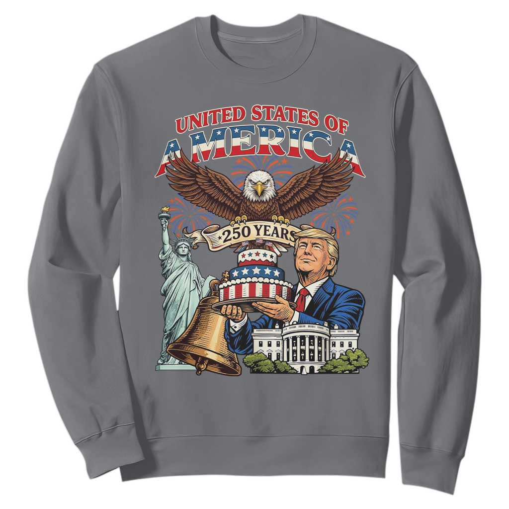 USA 250 Year Birthday Patriotic Celebration Sweatshirt Trump Eagle and Liberty Bday Cake TS02 Charcoal Print Your Wear