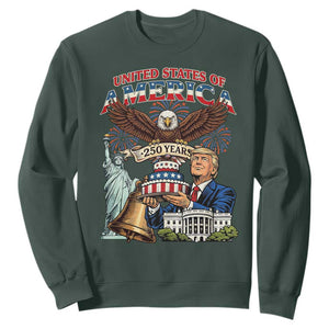USA 250 Year Birthday Patriotic Celebration Sweatshirt Trump Eagle and Liberty Bday Cake TS02 Dark Forest Green Print Your Wear