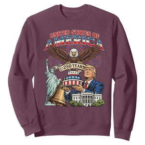 USA 250 Year Birthday Patriotic Celebration Sweatshirt Trump Eagle and Liberty Bday Cake TS02 Maroon Print Your Wear