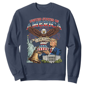 USA 250 Year Birthday Patriotic Celebration Sweatshirt Trump Eagle and Liberty Bday Cake TS02 Navy Print Your Wear