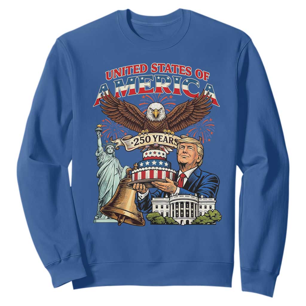 USA 250 Year Birthday Patriotic Celebration Sweatshirt Trump Eagle and Liberty Bday Cake TS02 Royal Blue Print Your Wear