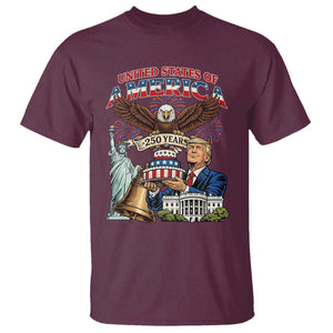 USA 250 Year Birthday Patriotic Celebration T Shirt Trump Eagle and Liberty Bday Cake TS02 Maroon Print Your Wear