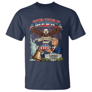USA 250 Year Birthday Patriotic Celebration T Shirt Trump Eagle and Liberty Bday Cake TS02 Navy Print Your Wear