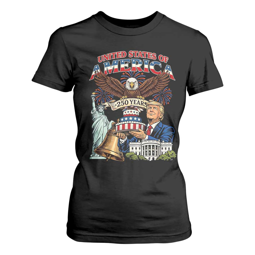 USA 250 Year Birthday Patriotic Celebration T Shirt For Women Trump Eagle and Liberty Bday Cake TS02 Black Print Your Wear