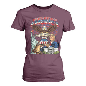 USA 250 Year Birthday Patriotic Celebration T Shirt For Women Trump Eagle and Liberty Bday Cake TS02 Maroon Print Your Wear