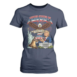 USA 250 Year Birthday Patriotic Celebration T Shirt For Women Trump Eagle and Liberty Bday Cake TS02 Navy Print Your Wear