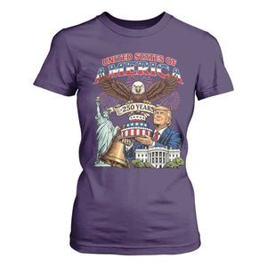 USA 250 Year Birthday Patriotic Celebration T Shirt For Women Trump Eagle and Liberty Bday Cake TS02 Purple Print Your Wear