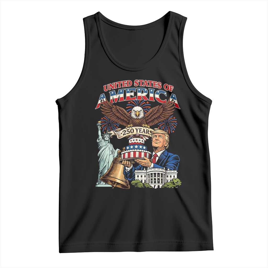 USA 250 Year Birthday Patriotic Celebration Tank Top Trump Eagle and Liberty Bday Cake TS02 Black Print Your Wear